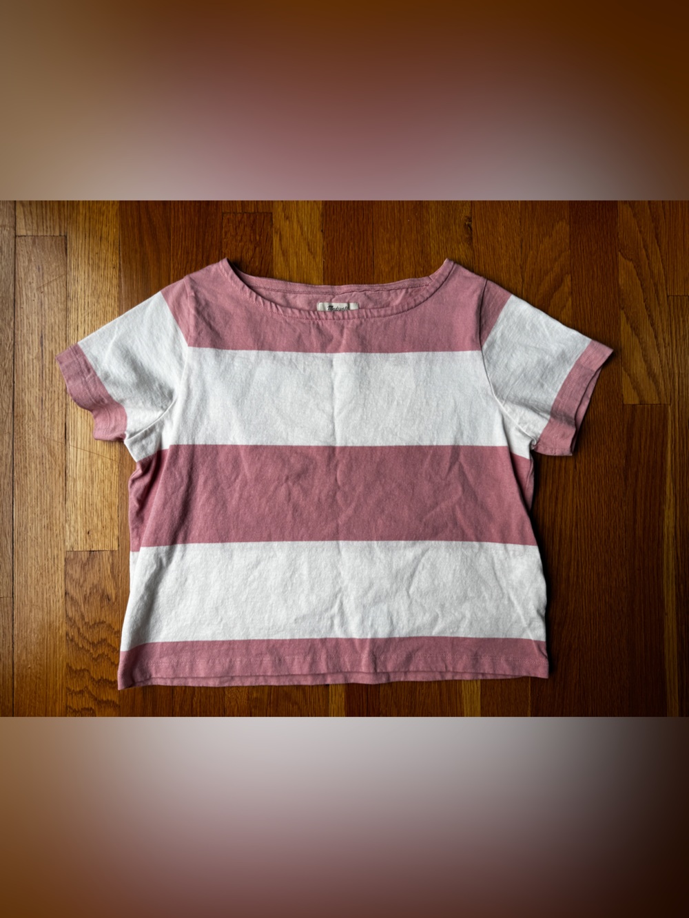 Madewell Wide Stripe Short Sleeve Tee in Dusty Pink & White